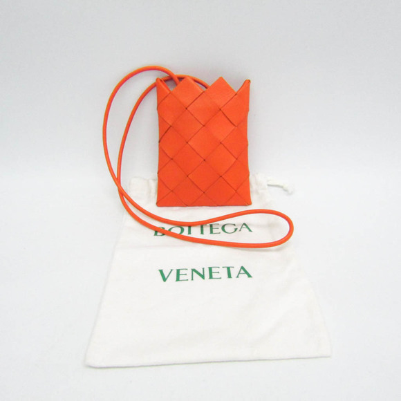 BOTTEGA VENETA Orange Leather Intrecciato Shoulder Bag